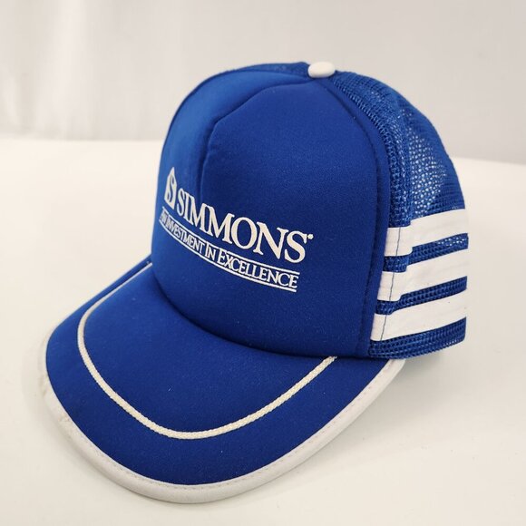 Simmons Mattress Three Stripe Vintage Trucker Hat Blue White - Picture 4 of 10